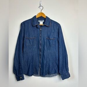 VTG Y2K White Stag L Shacket Denim Top Blouse Fullzip Cowgirl Western equestrian